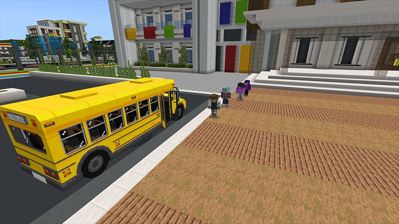 The bus stop where the Good Game story starts, with a school bus pulling in