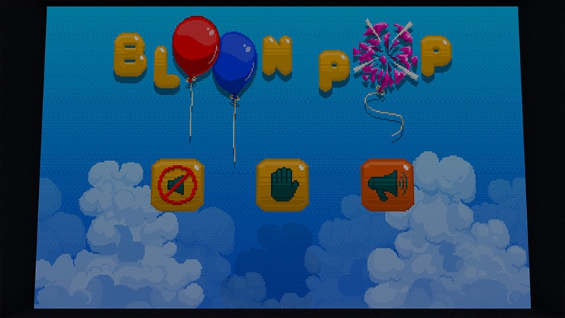 The Bloon Pop title screen inside Good Game, with three icons underneath the balloons